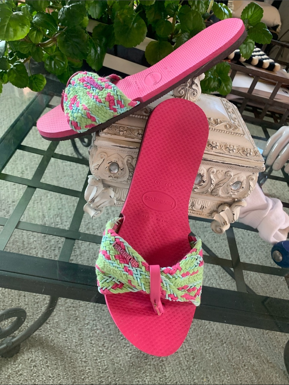 Havaianas You St. Tropez Mesh sandals Pink Flux woven fabric strap Size 7.5